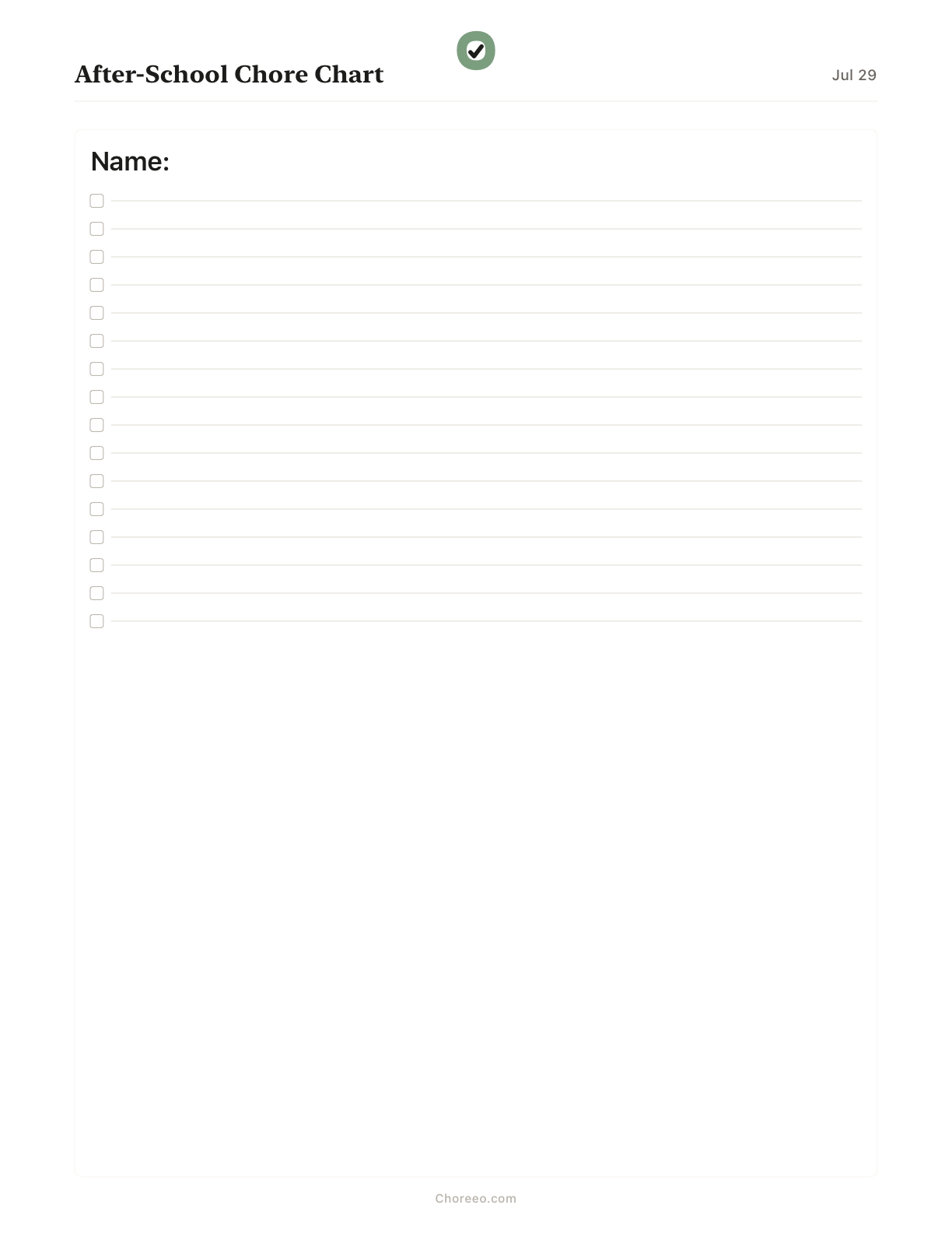 Preview of After-school chore chart