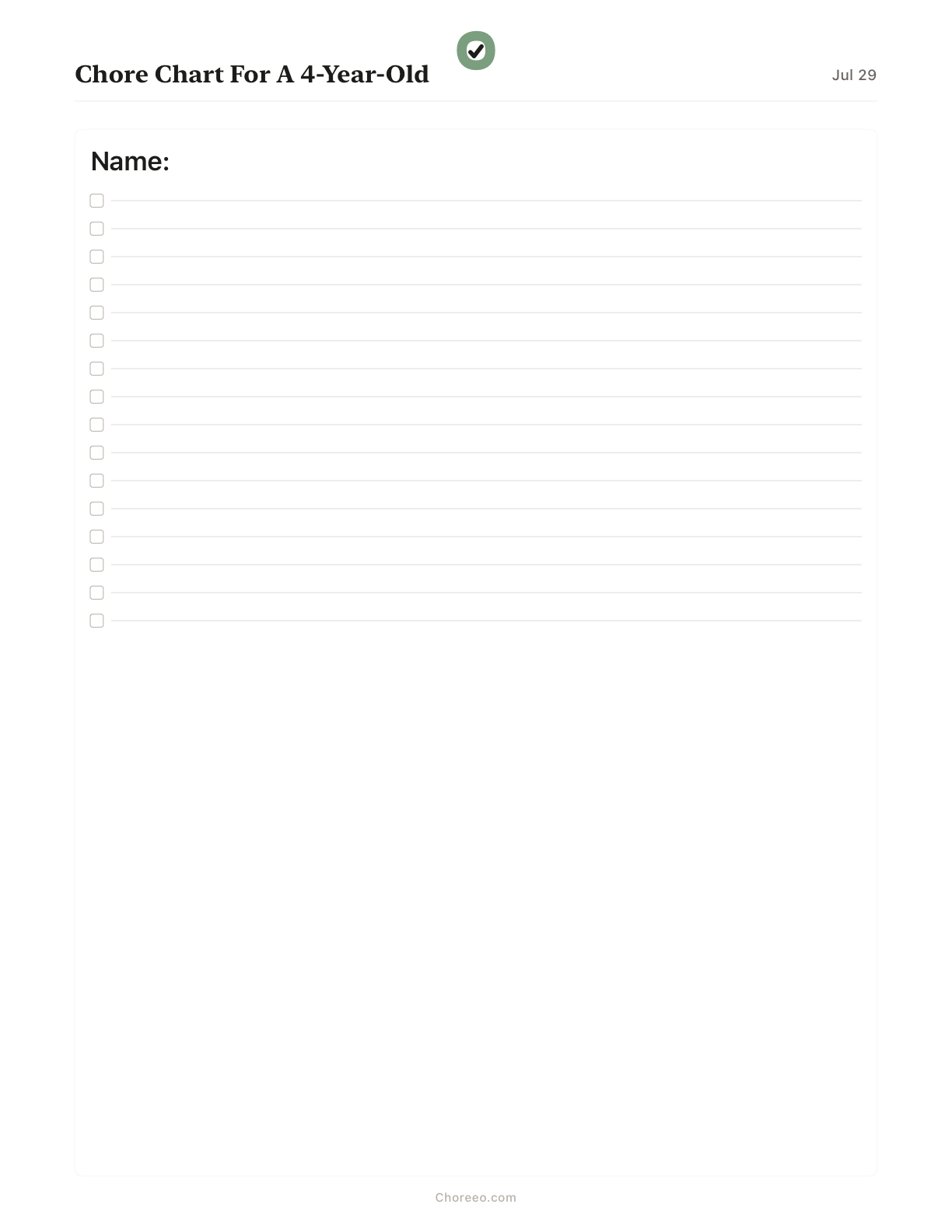 Preview of Chore chart for a 4-year-old