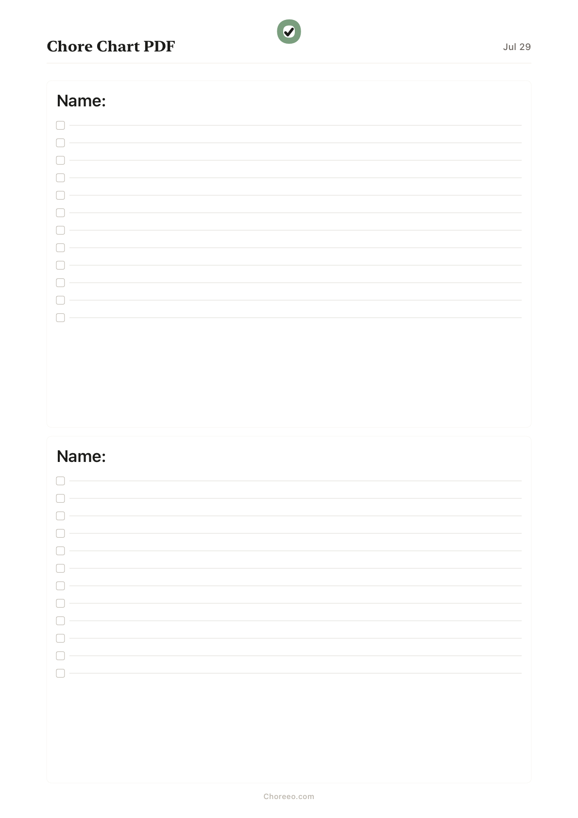 Preview of Chore chart PDF (A4)