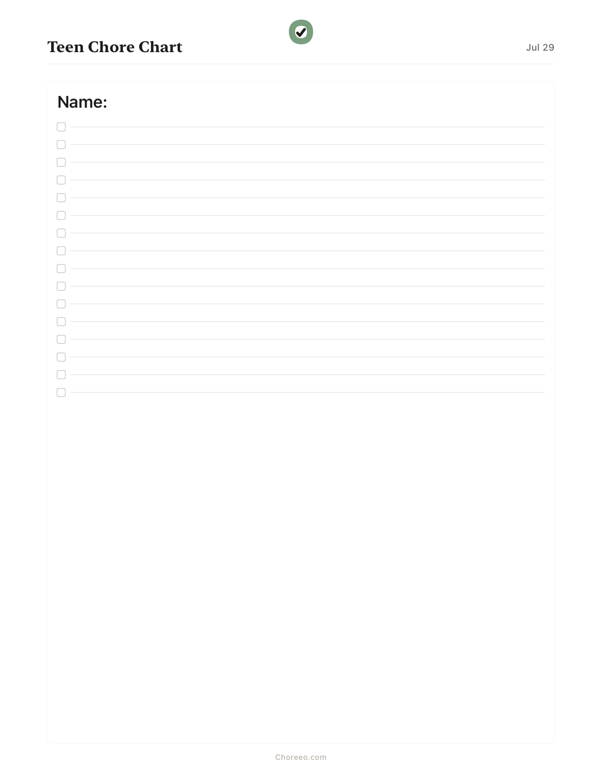 Preview of Chore chart for a teenager
