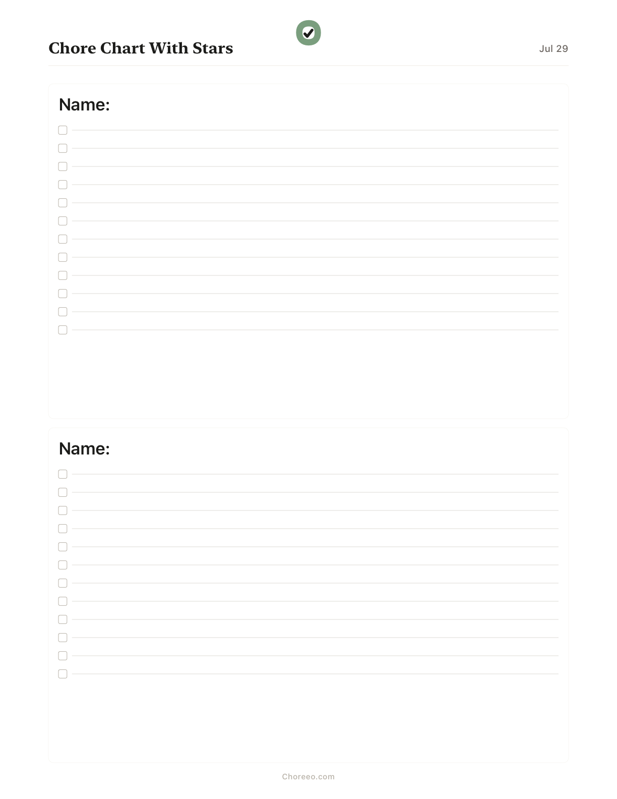 Preview of Chore chart with stars