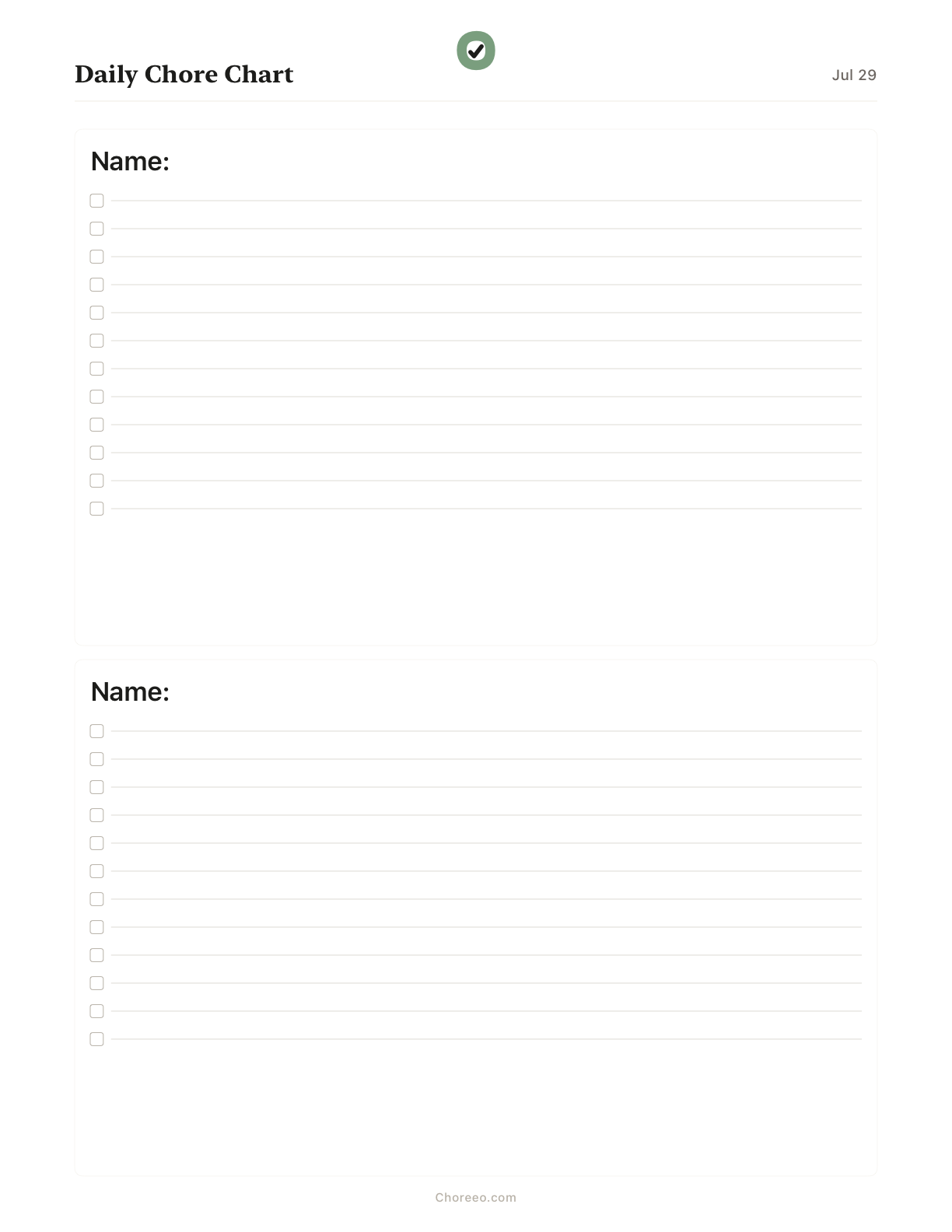 Preview of Daily chore chart for two kids