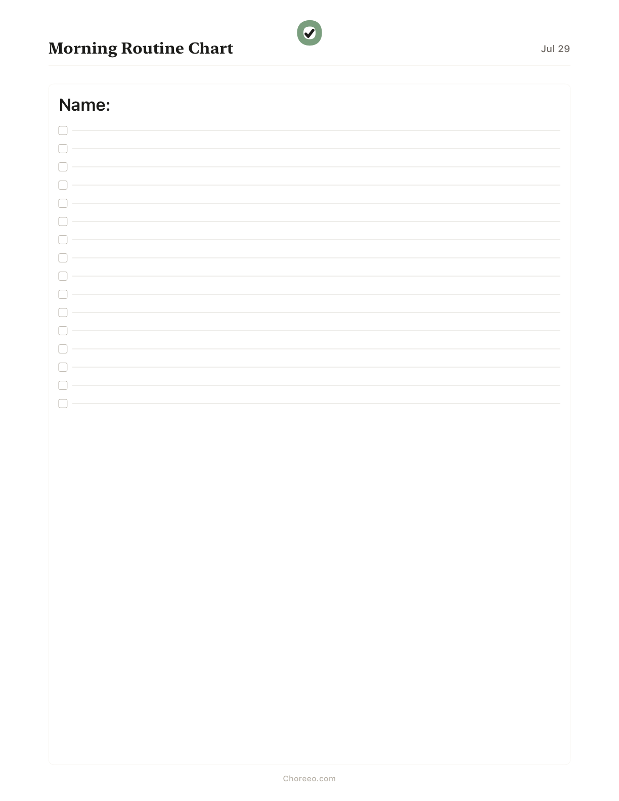 Preview of Morning routine chart