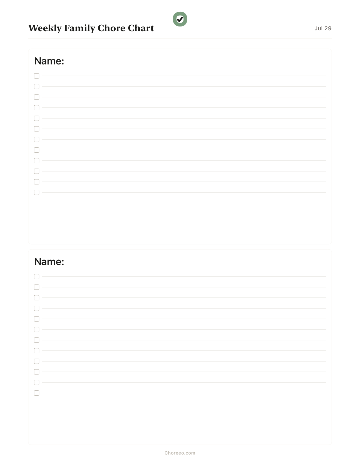 Preview of Weekly family chore chart